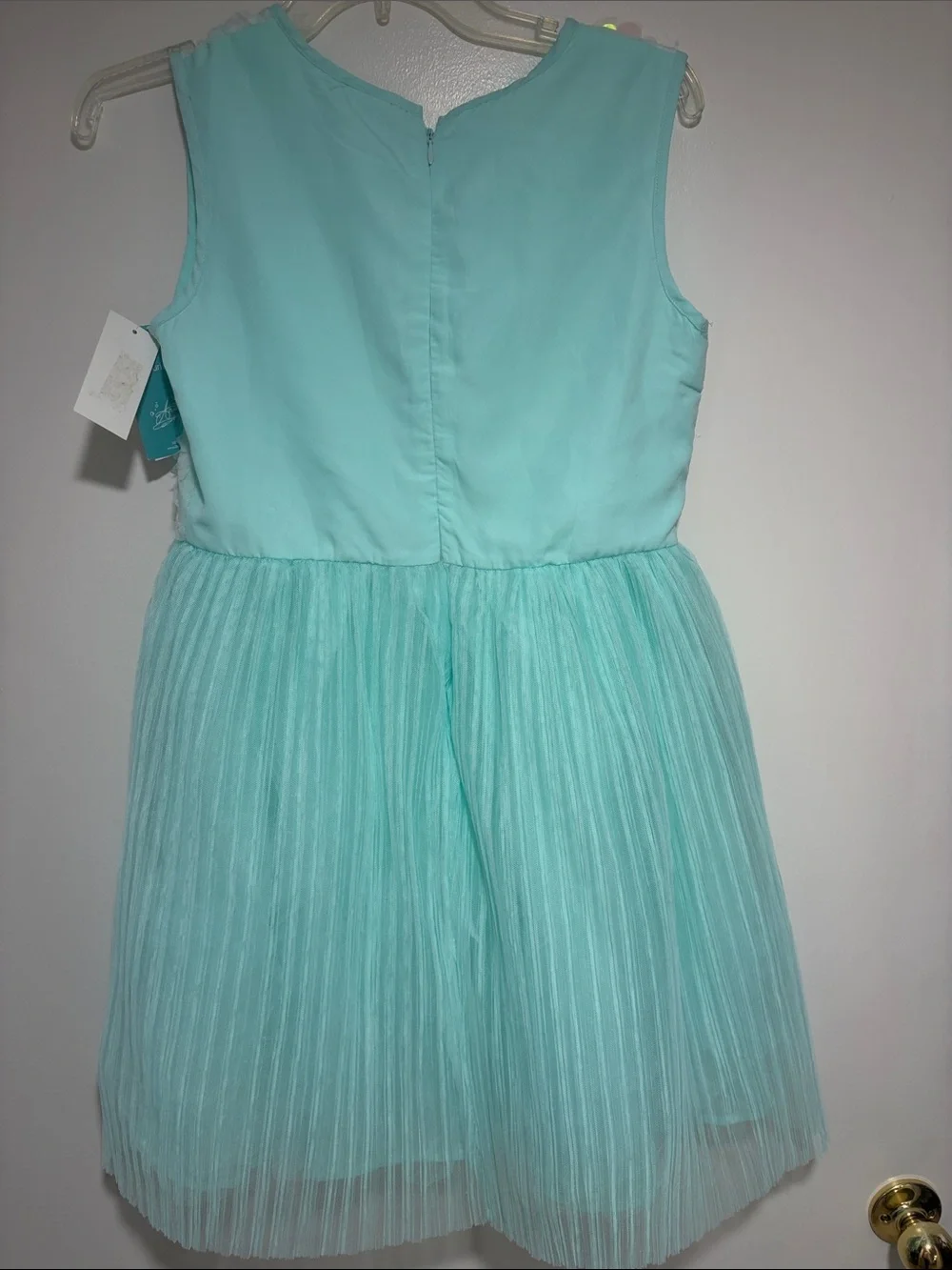 NWT- Disney new Girls' Light Aqua Sequin Bodice Party Dress Aqua color.